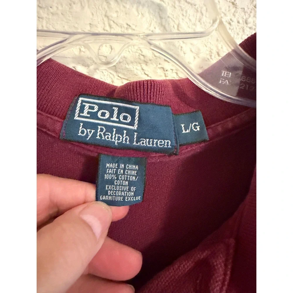 Polo Ralph Lauren Mens Large Burgundy Short Sleeve Pique Cotton Polo Shirt L/G